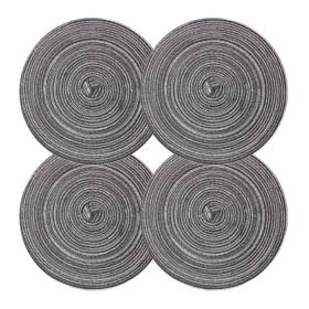 4 Pcs Tea Time Round Braided Table Mats Dining Kitchen Linen Table Mats Indoor Outdoor Ramie Placemats 7 inch, Grey