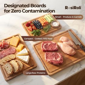 Acacia Wood Cutting Board for Kitchen, Set of 3 - Durable Thick Chopping Boards with Juice Grooves & Handles for Prep & Serving